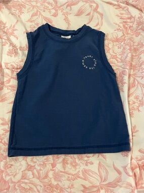 Zara Navy Sleeveless Tee with Subtle Chest Print